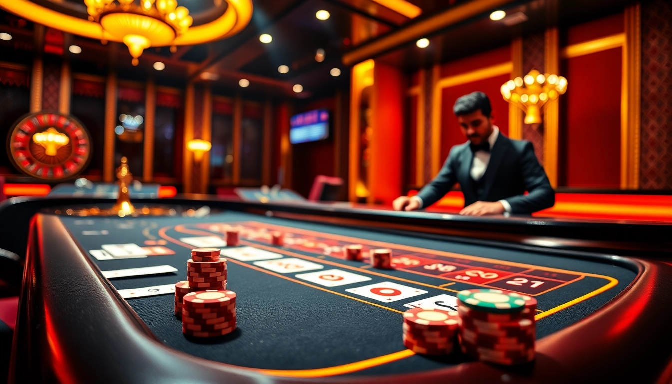 Experience the excitement at https://bong99.pro/ with a vibrant live dealer casino scene featuring colorful chips and cards.