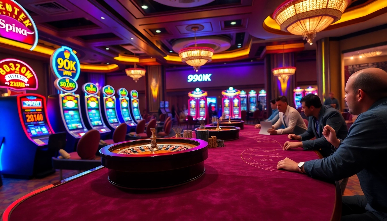 Exciting casino action at 99OK with vibrant tables and enthusiastic players in a luxury setting.