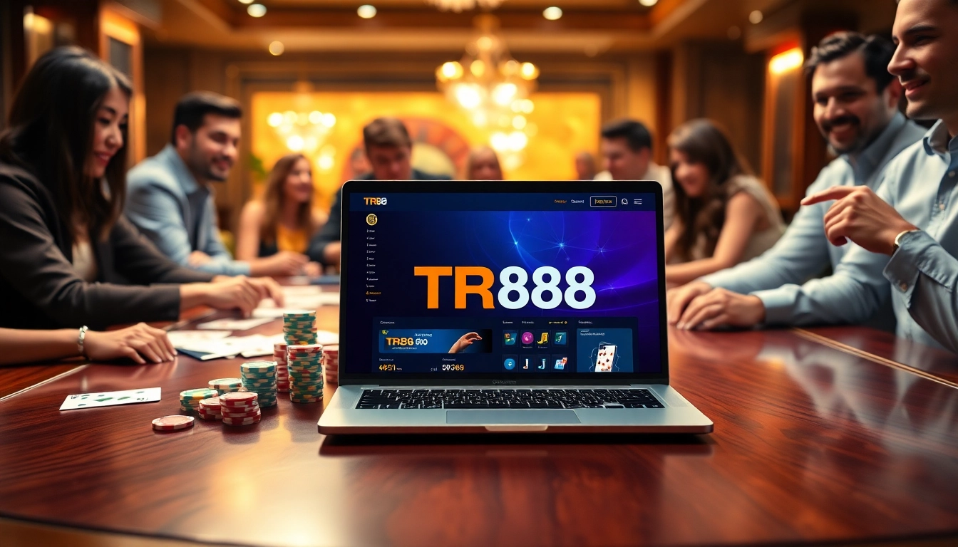 Players enjoying online gambling at https://tr88.bio/ with vibrant poker chips and engaging visuals.