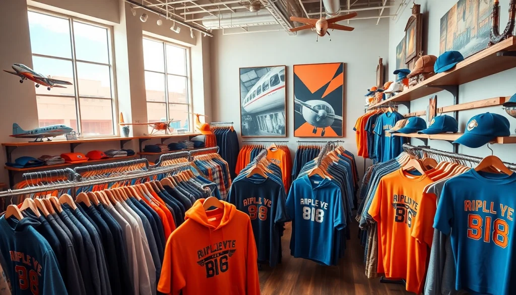 FLY88 aviation-inspired apparel store with unique clothing displays and decor.