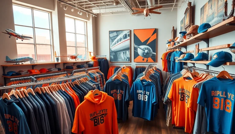 FLY88 aviation-inspired apparel store with unique clothing displays and decor.