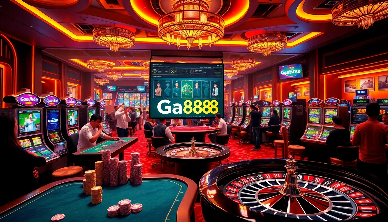 Players enjoy thrilling casino games at Ga888, showcasing excitement and luxury in an engaging online gambling scene.