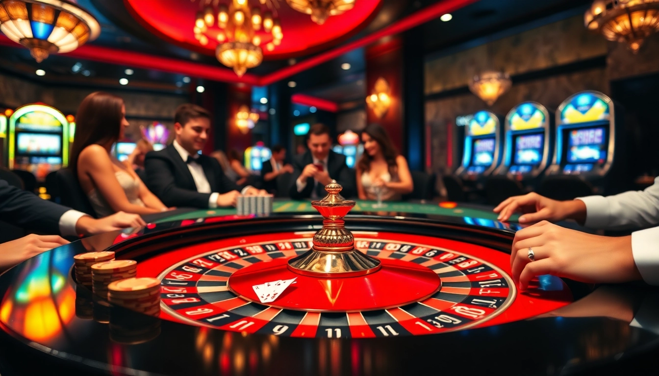 Betting excitement at a luxurious roulette table at https://topclub.space/ with vibrant atmosphere and eager players.