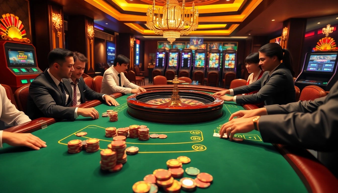 Experience thrilling gameplay at https://lucky88sss.com/ featuring a baccarat table and vibrant casino atmosphere.