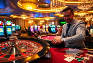 Excited players engaging in high-stakes gambling at TG88's luxurious casino.