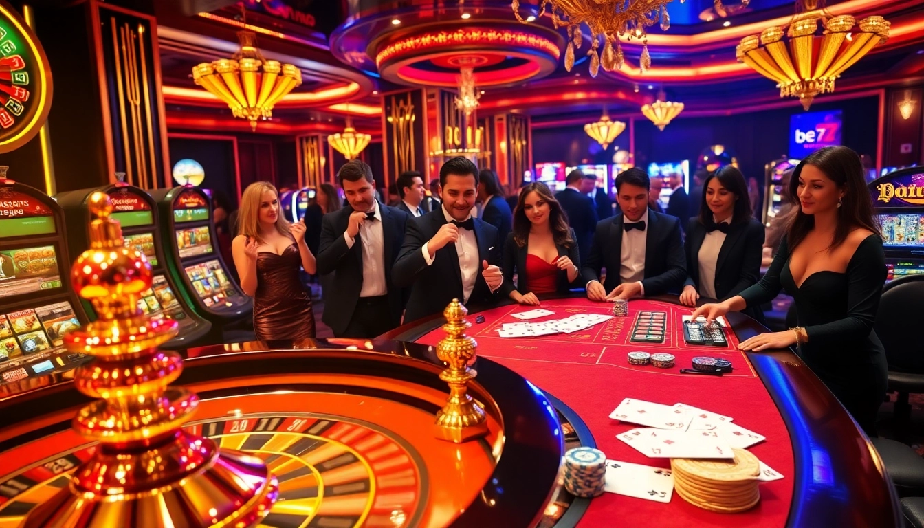 b52 club: Excitement at a luxury casino with roulette, poker chips, and enthusiastic players.