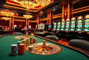 Experience the excitement of bonus sans depot casino with vibrant gaming tables and slot machines.
