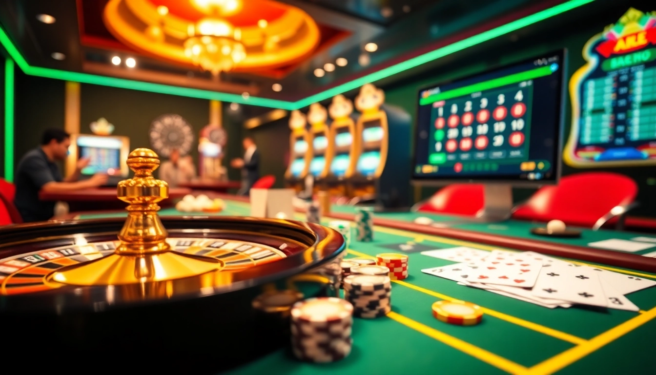 Players placing bets and enjoying a thrilling game at https://debet66.com/ casino table with cards and chips.