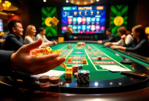 Engaged players strategizing over a tài xỉu online table with colorful chips and dice.