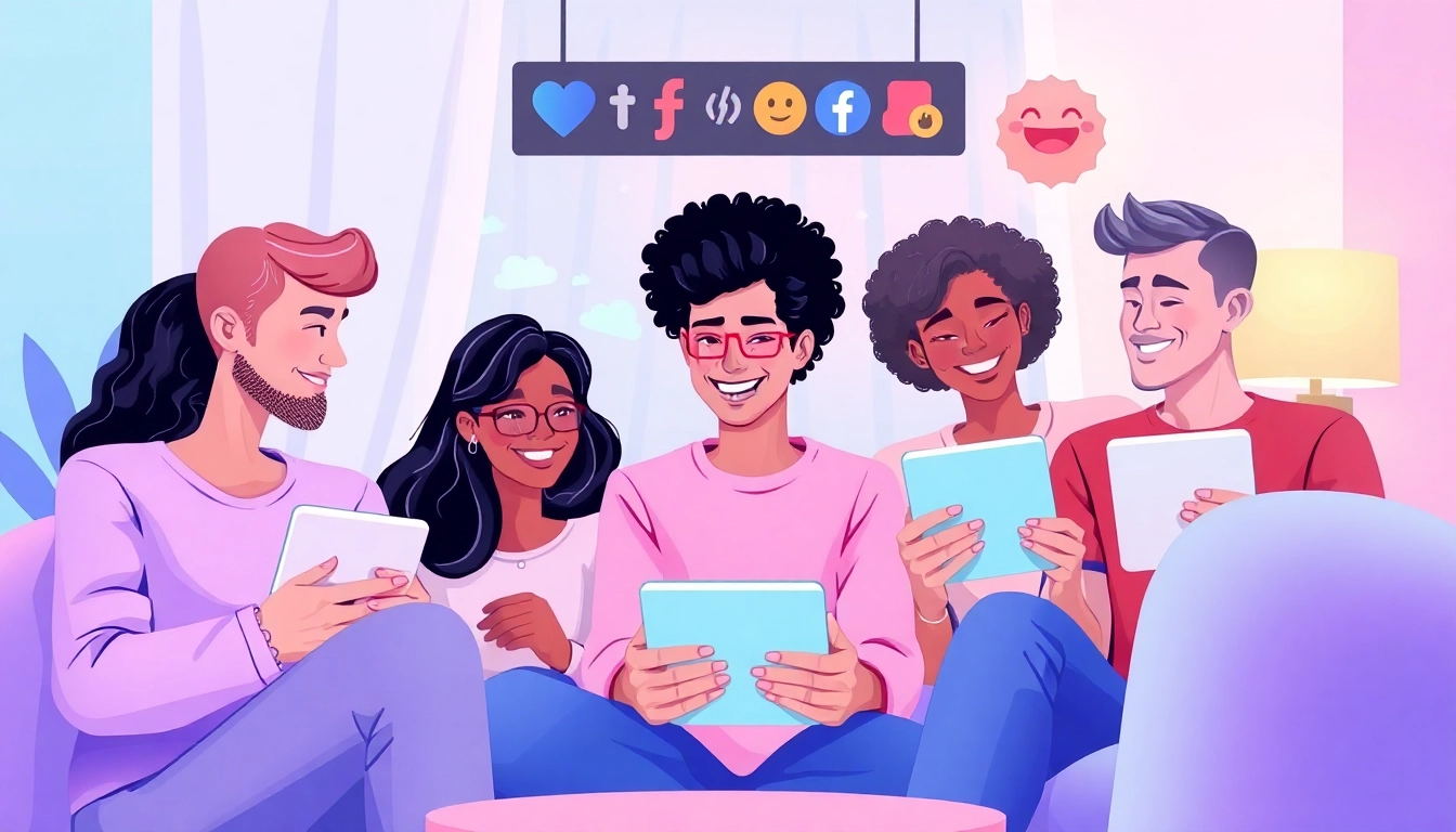 Friendly individuals engaging in sex chat within a cozy virtual room.