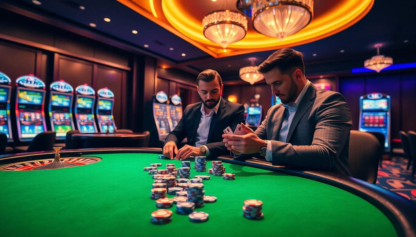 Engaging players at a luxurious casino gaming table featuring S8-themed chips and vibrant action.