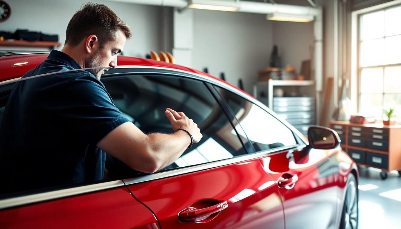 Enhance your vehicle's look with window tint Chattanooga, featuring a technician expertly applying high-quality tint.
