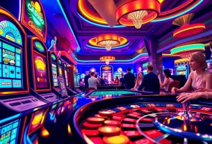 Jouer au meilleur casino en ligne avec une ambiance animée et des lumières vives