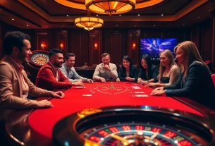 OKVIP poker players strategizing in a vibrant casino environment.