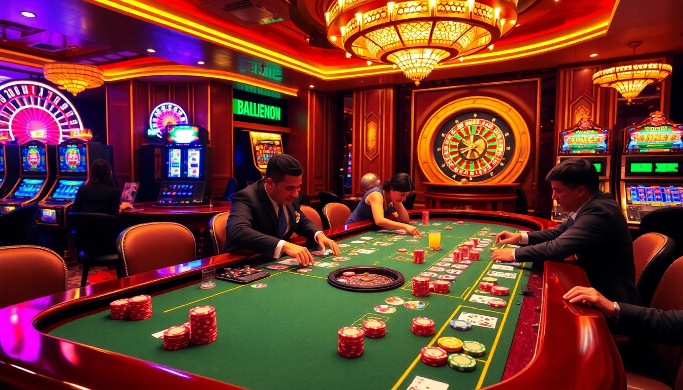 Experience the excitement of QQ88 with players at a lively casino table.