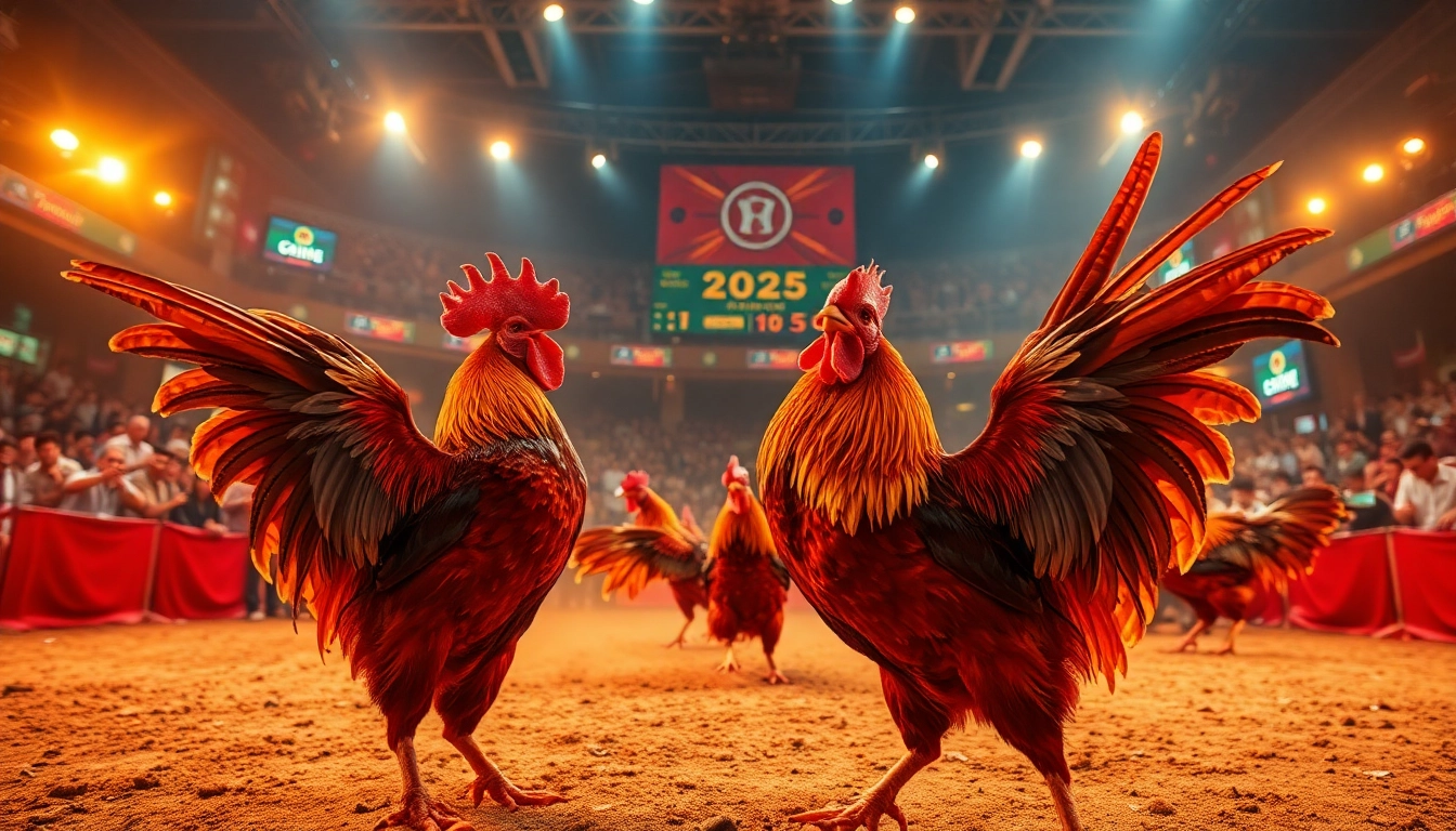 Experience exciting live betting on đá gà trực tiếp with vibrant roosters and digital interfaces.