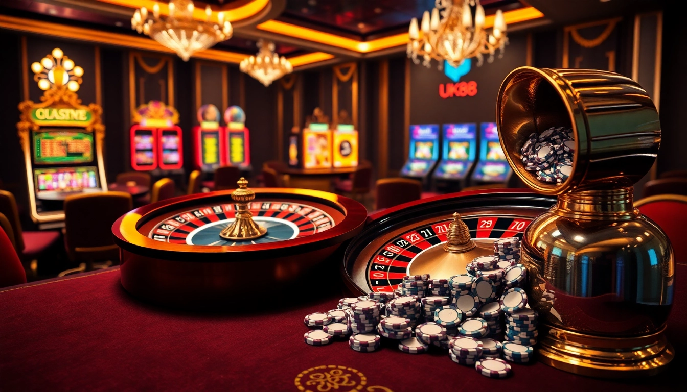 Experience the excitement of online gambling at https://uk88.training/ with a vibrant casino setting.
