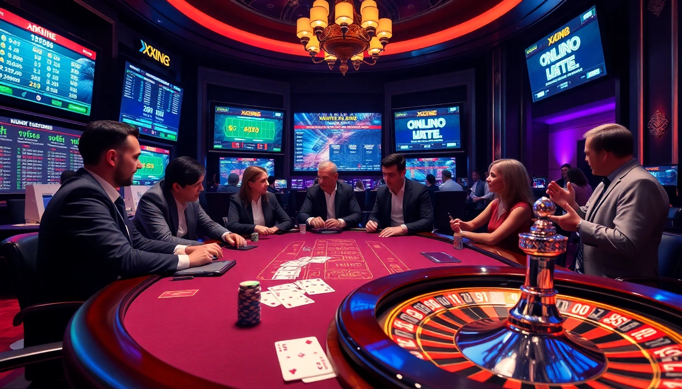 Players rolling dice and betting on a vibrant XX88-themed casino table filled with colorful chips and cards.
