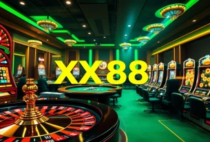 Experience the excitement of betting at XX88, featuring dynamic casino tables and vibrant slot machines.