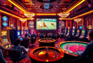 Xem live đá gà hôm nay with thrilling cockfighting visuals in a luxurious casino setting