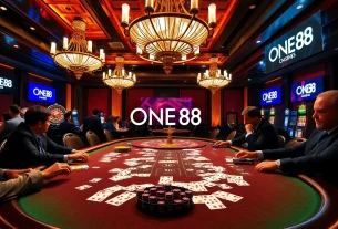ONE 88 casino scene with poker table and luxurious ambiance enhancing the thrill of gambling.