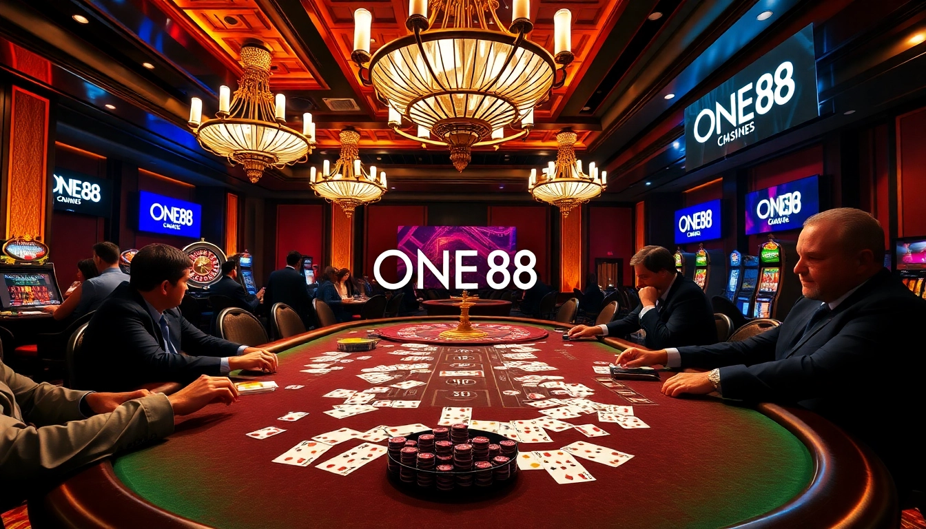 ONE 88 casino scene with poker table and luxurious ambiance enhancing the thrill of gambling.