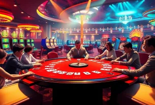 Jouez à des jeux passionnants dans un casino en ligne moderne avec des lumières vives.
