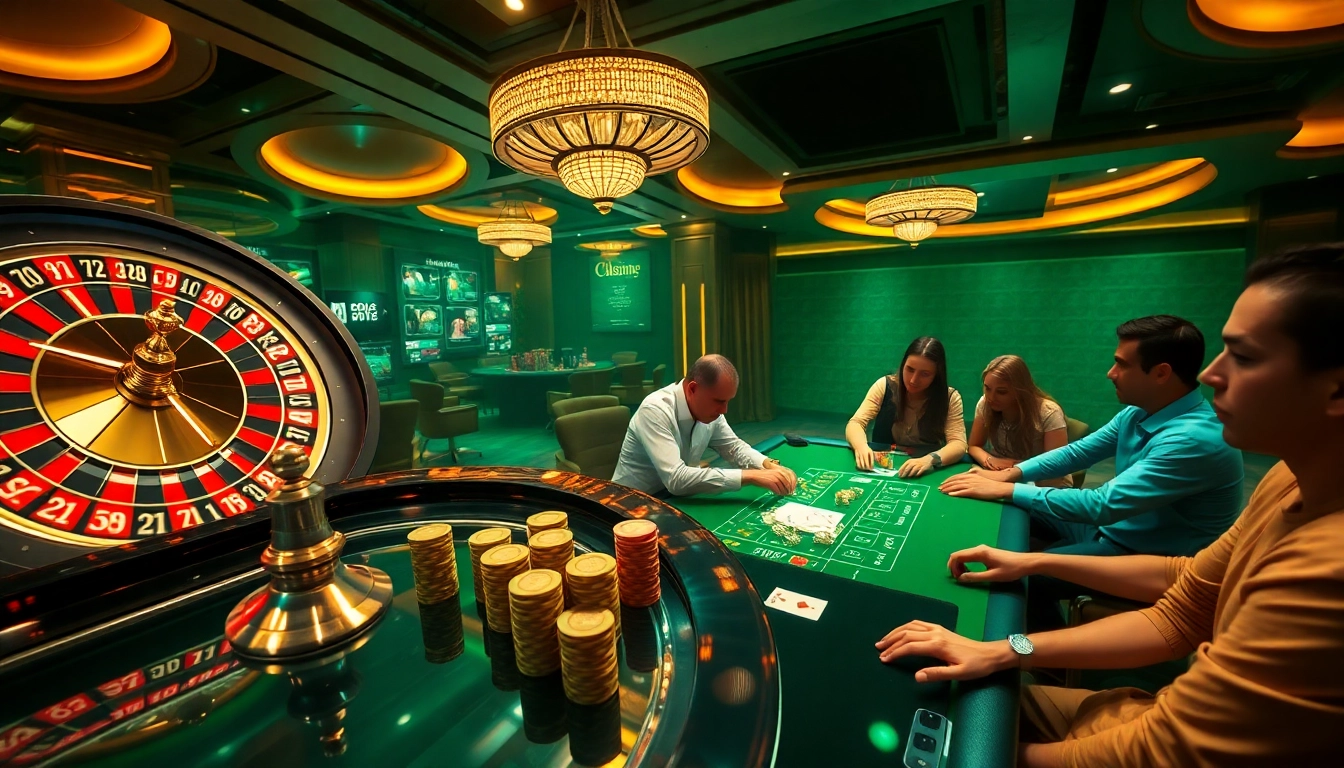 Engaging scene at 8kbet casino showcasing players enjoying blackjack and digital roulette.