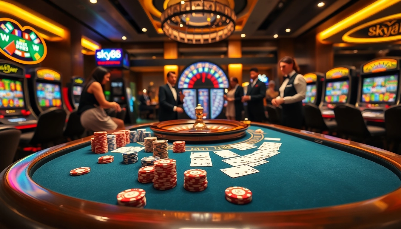 Experience the excitement at nhà cái sky88 with vibrant casino tables and dynamic gaming elements.