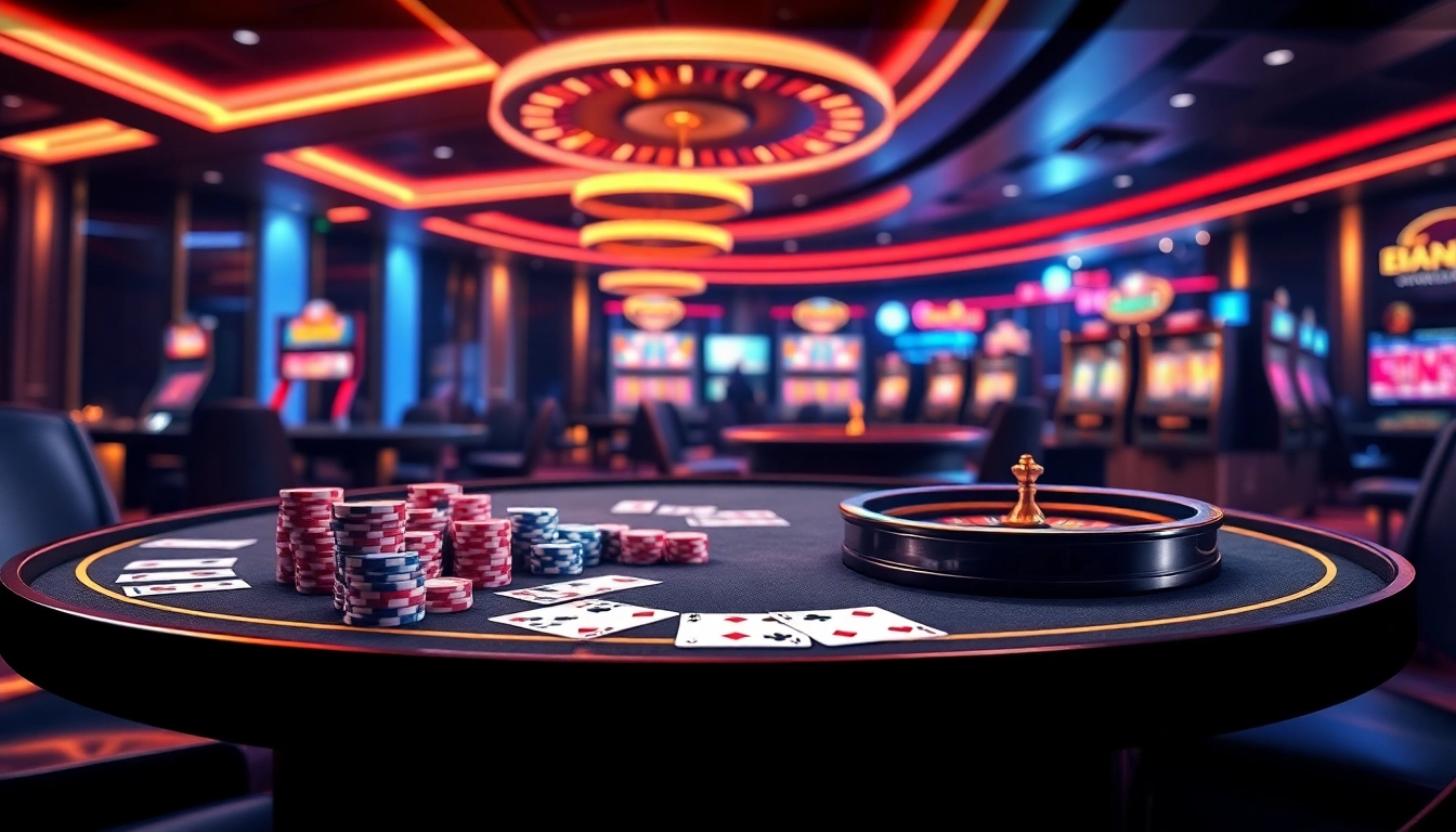 Découvrez l'excitation du casino en ligne France avec des tables de poker élégantes et des visuels de machines à sous vibrants.