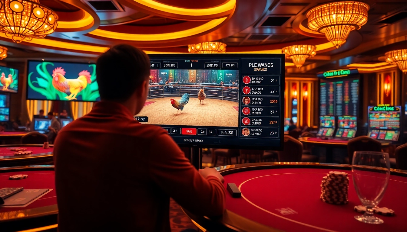 Experience xem đá gà hôm nay live, placing bets in a vibrant casino atmosphere with thrilling action.