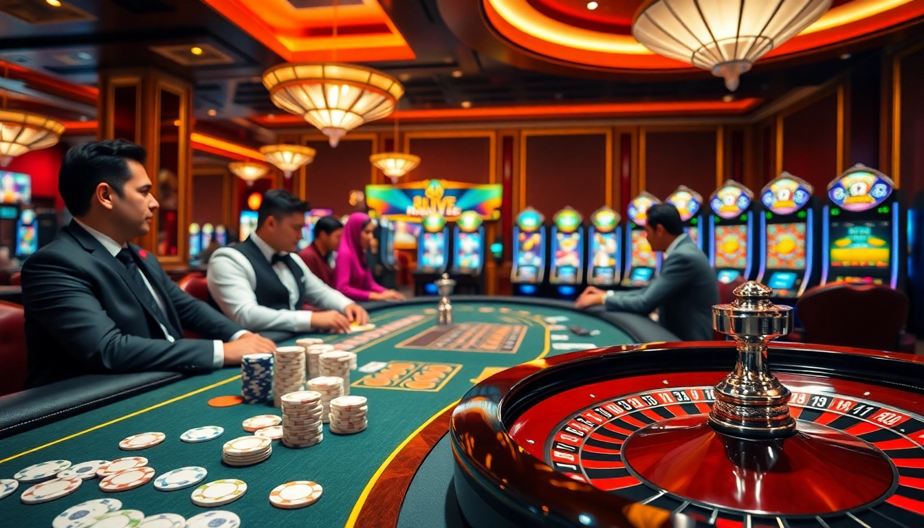 An exciting casino scene featuring players engaging at a gaming table, highlighting the immersive experience of 8LIVE.