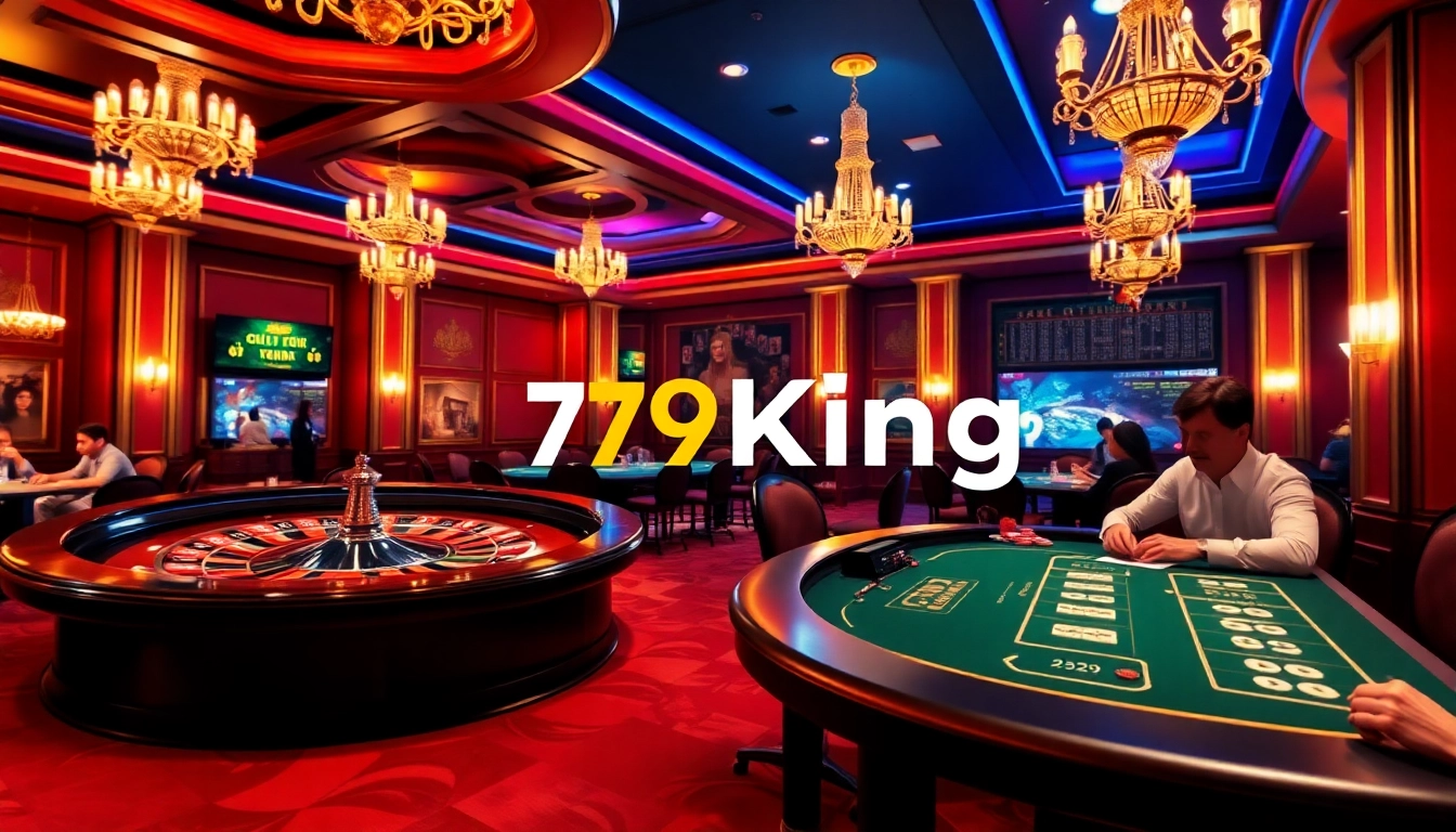 Experience the thrill of 79King as players strategize with poker chips at a luxurious casino table.