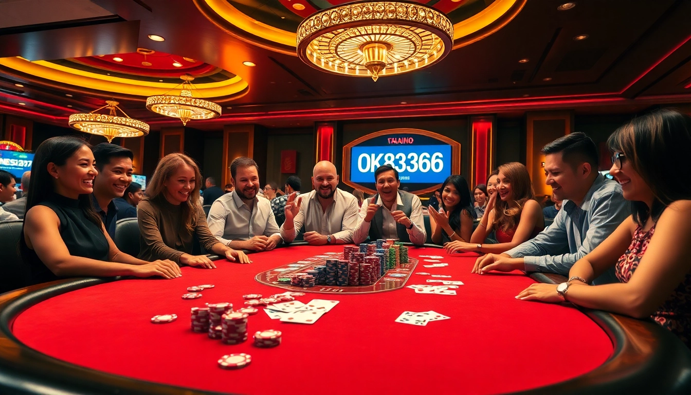 Experience the excitement of poker at OK8386 with vibrant chips and cards on a luxurious table.