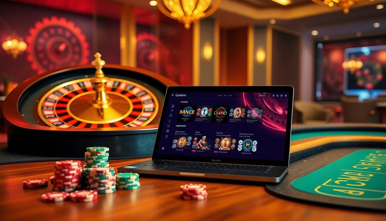Lode88 network showcases an elegant casino scene with roulette, poker, and online gambling excitement.