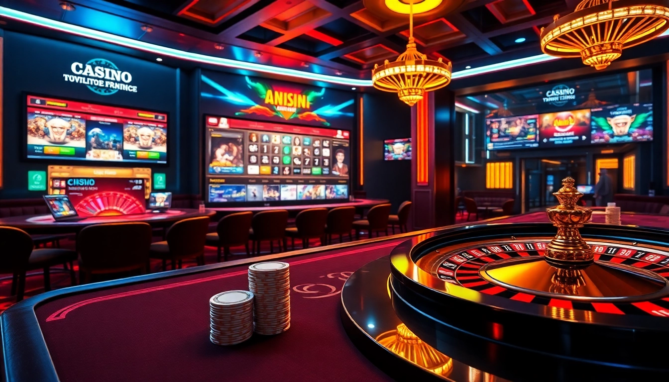 Exciting scene of an online casino en ligne france featuring vibrant gaming tables and high-stakes action.