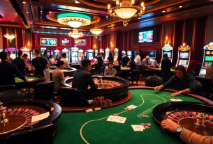 Experience the excitement of nhà cái red88 at a luxury casino with vibrant tables and engaging players.